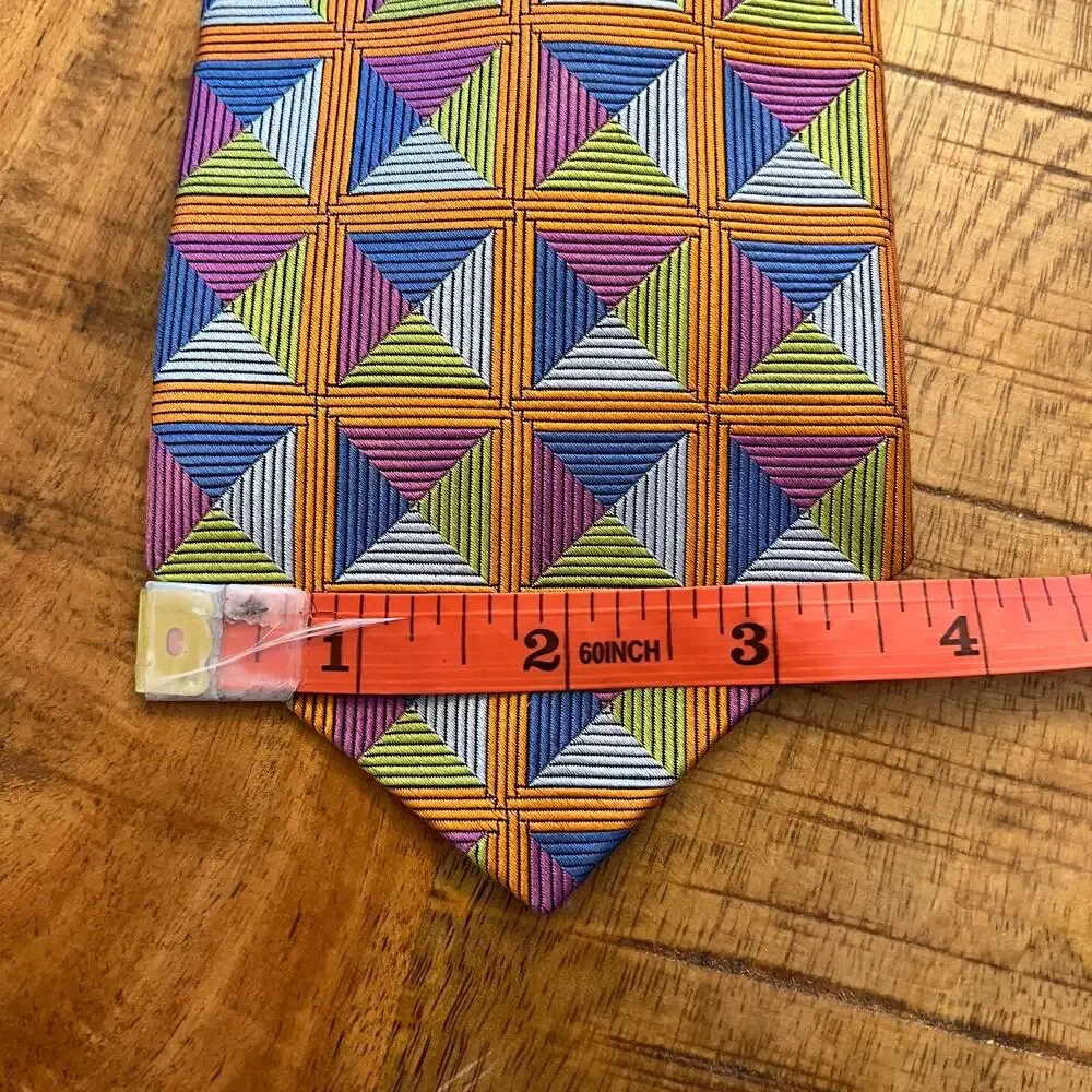 Robert Talbott Best Of Class 100% Silk Tie Geometric Squares Orange USA 60x3 5/8